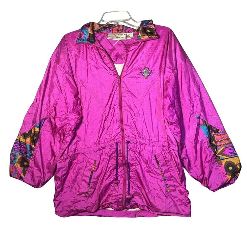 Casual Attitudes Vintage 90s Pink Nylon Windbreaker Jacket‎ Women's M Full Zip